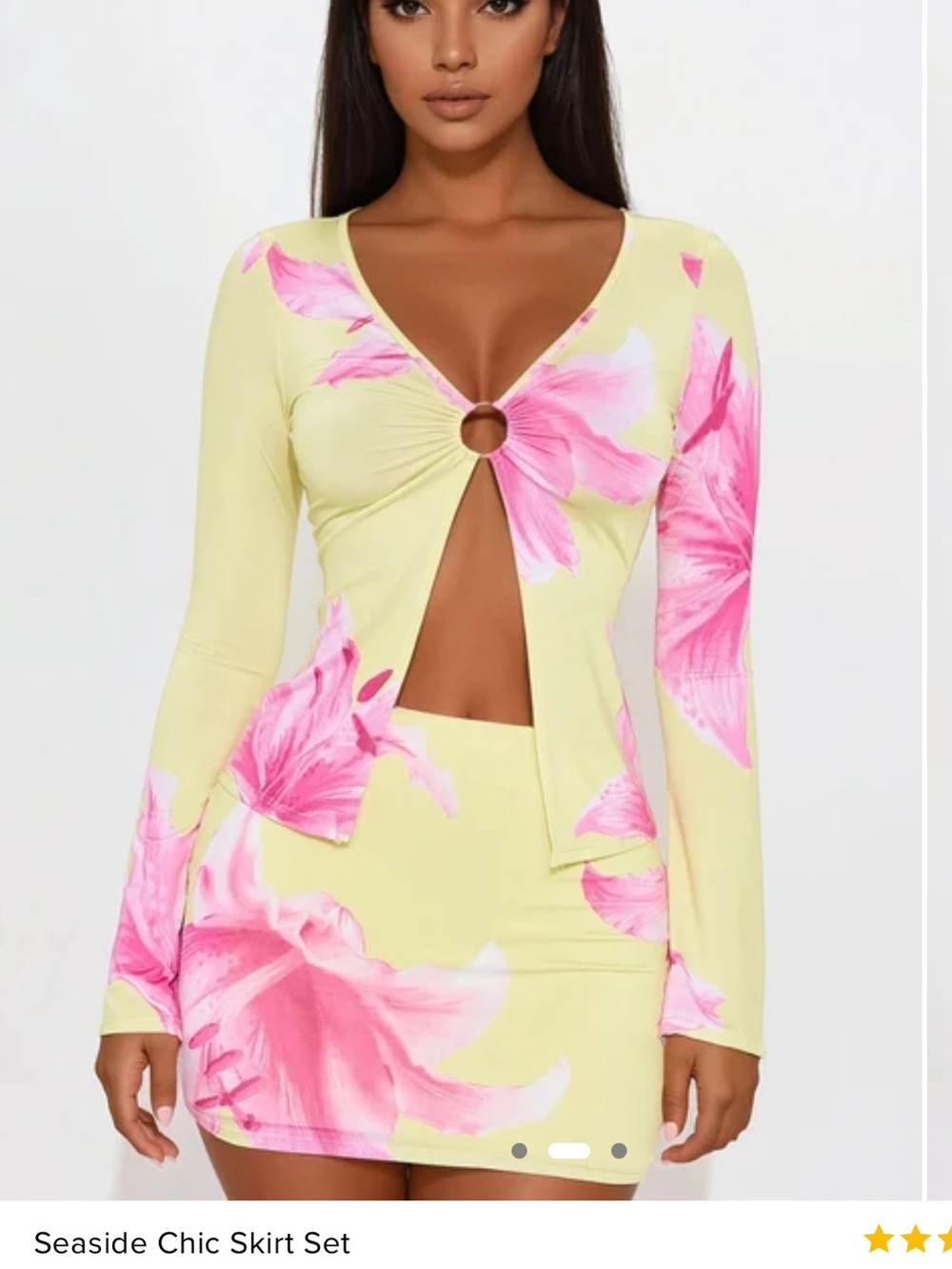 Fashion Nova Yellow & Pink Floral Ring-Front Coverup Set